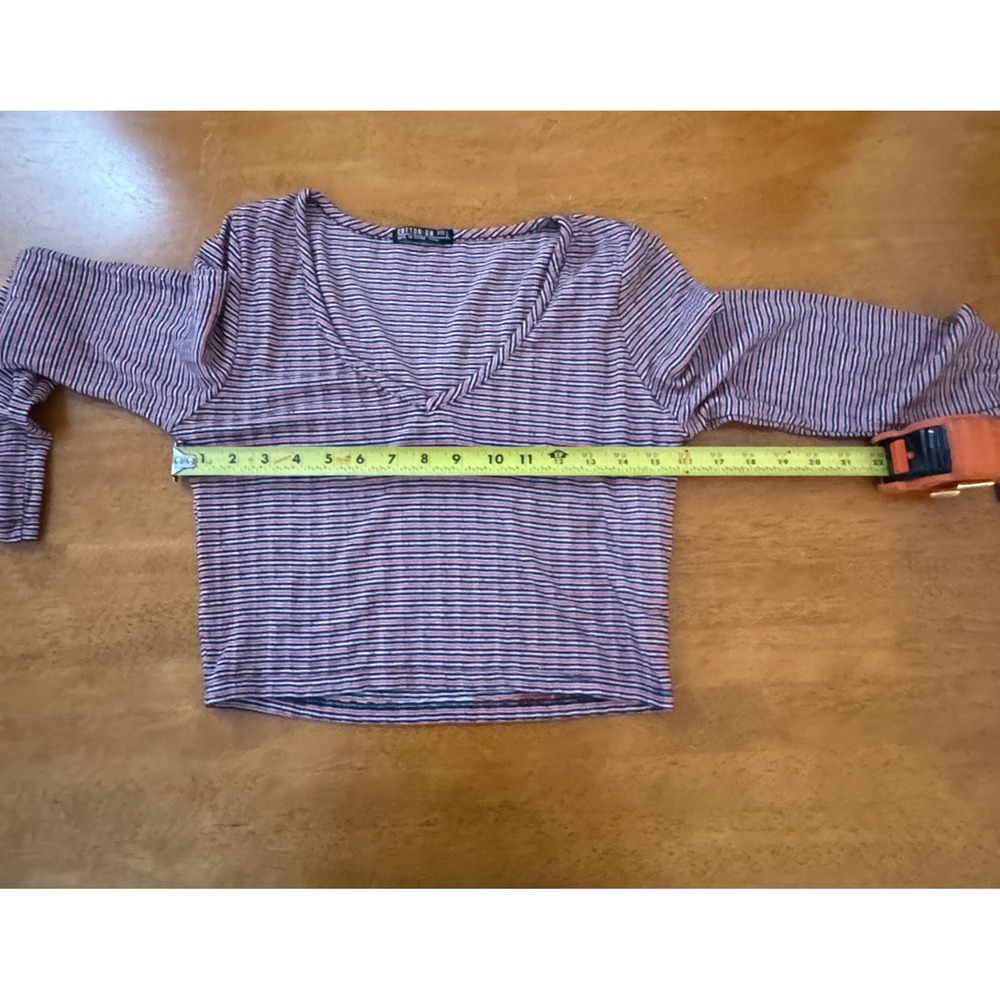 Cotton On Women's Striped Ribbed V-Neck Long Sleeve Crop Top Red Blue White Sz L - Picture 5 of 8